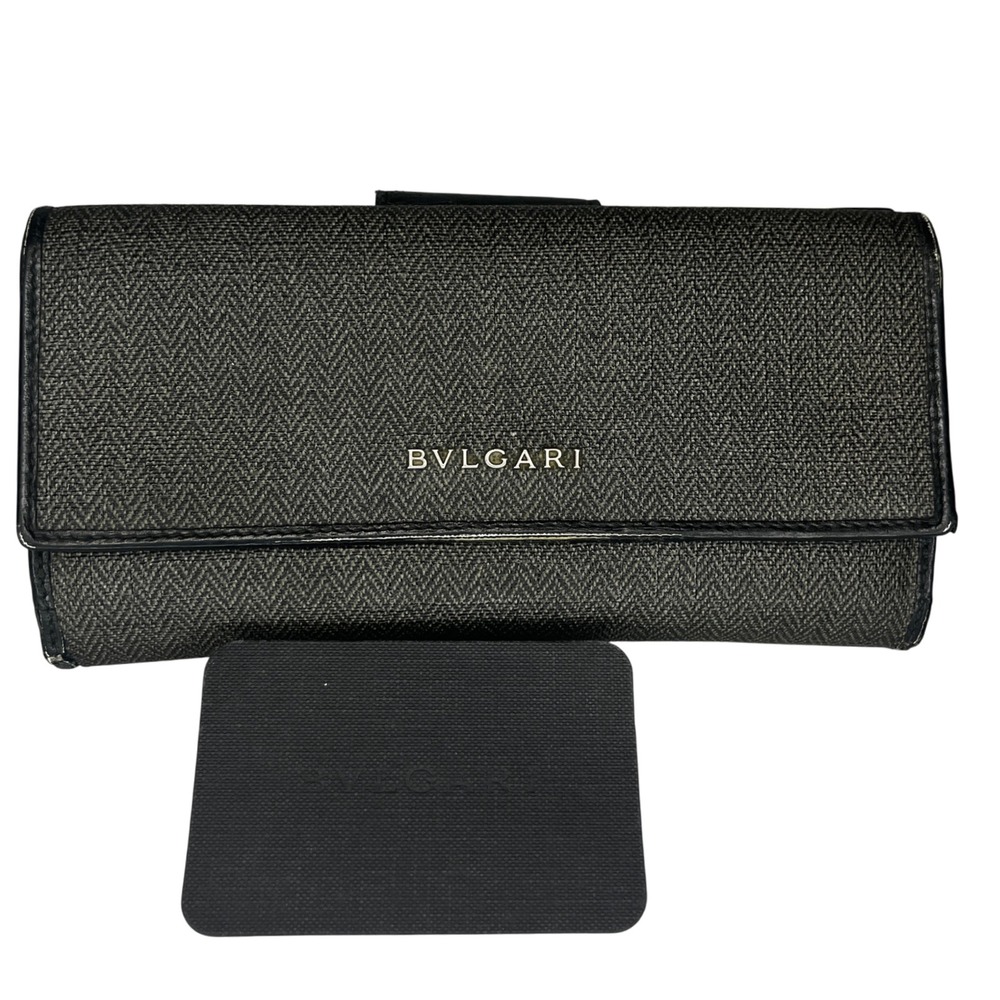 BVLGARI Flap Long Wallet Leather Bifold Card Holder Zip Around Purse‎